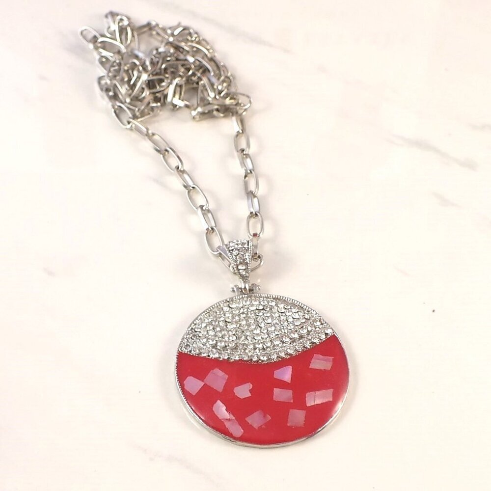 Large Round Red Pendant with Long Necklace